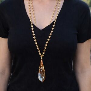 Pomina Gold Tone Double Strand Crystal Pendant Necklace